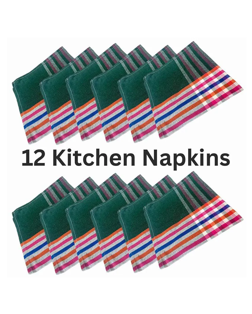 Abstract Versatile Cotton Checked & Stripe Kitchen Napkins | Set Of 12 | 18 X 18 inches