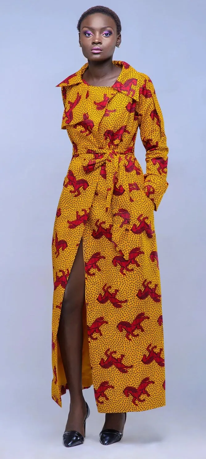 African Print Kira Trench Dress Red