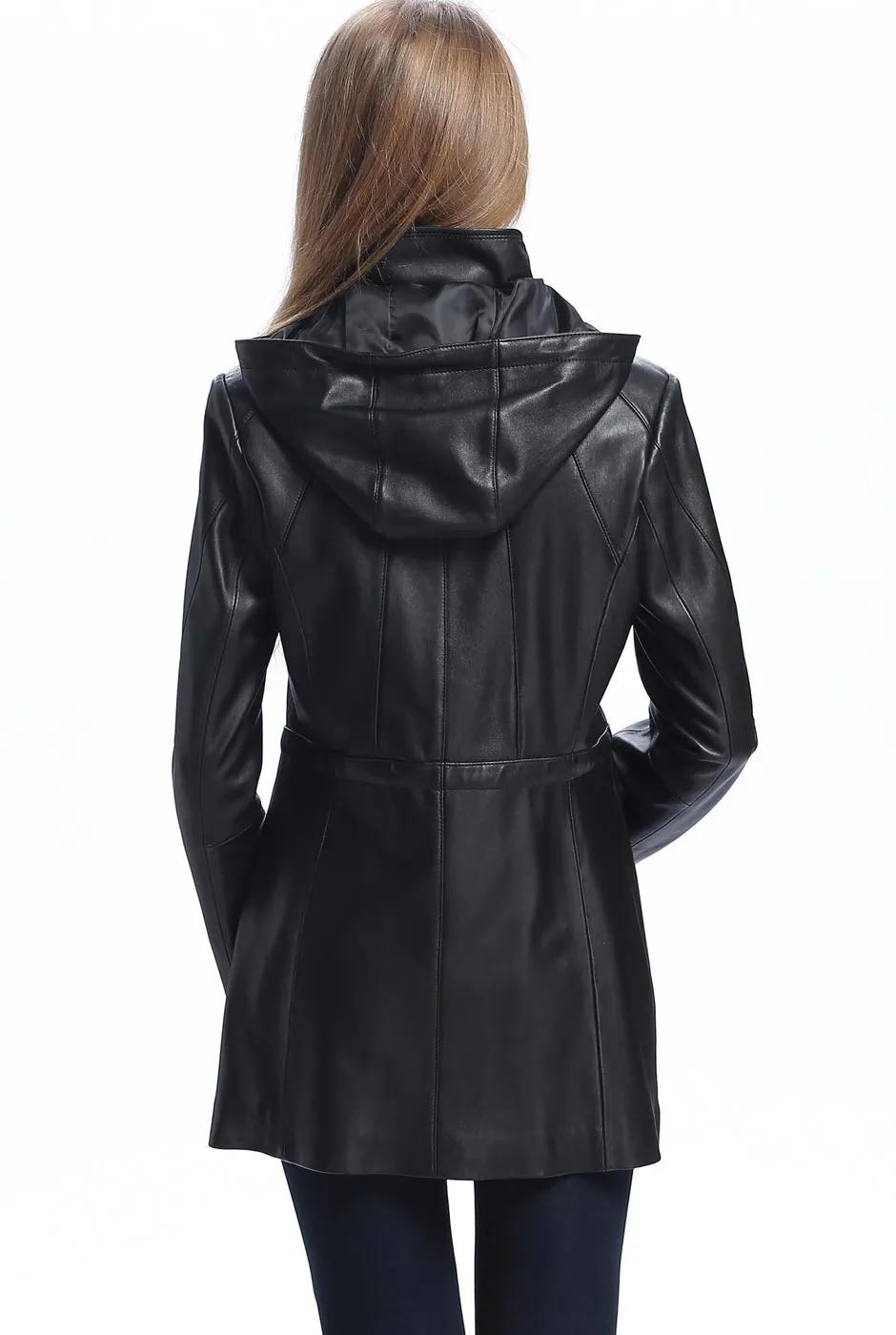 BGSD Women Natalie Hooded Lambskin Leather Coat