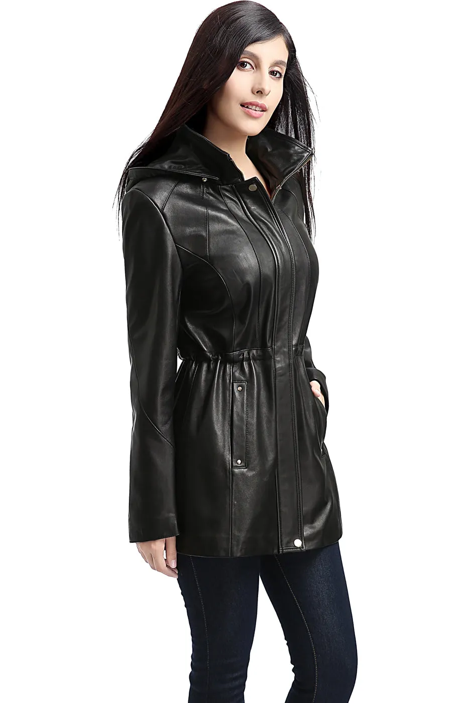 BGSD Women Natalie Hooded Lambskin Leather Coat