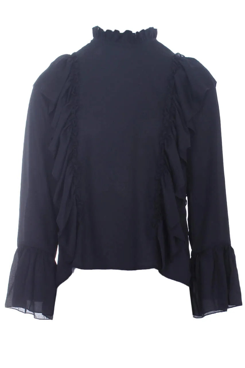 Black Frill Long Sleeved Top