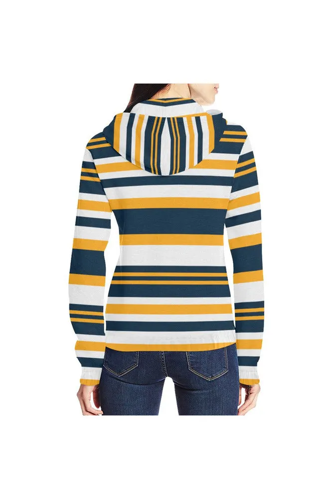 Blue & Gold All Over Print Full Zip Hoodie for Women (Model H14)