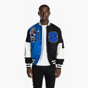 Color Block Fashion Varsity Jacket - Royal Blue