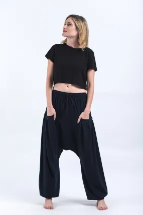 Cotton Women Harem Pants in Solid Navy