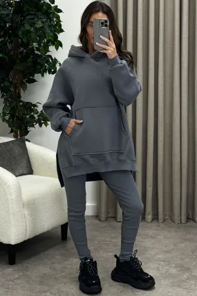 Darcie Grey Oversized Hoodie and Ribbed Leggings Loungewear Set