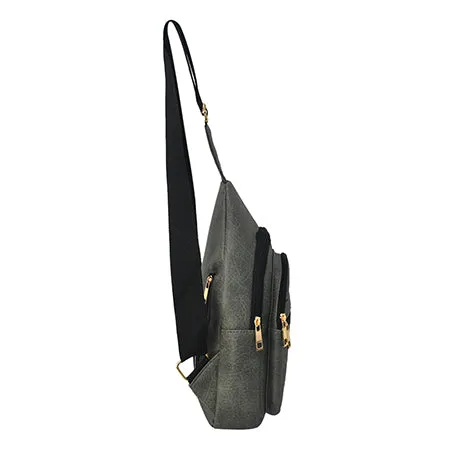 Dark Gray Faux Leather Fashion Sling Bag