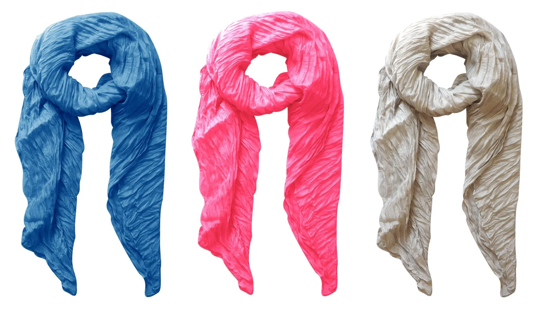 Fushia, Blue, Silver Peach Couture Solid Colorful Soft Crinkled Lightweight Versatile Wrap Scarf