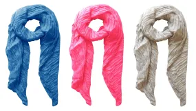 Fushia, Blue, Silver Peach Couture Solid Colorful Soft Crinkled Lightweight Versatile Wrap Scarf