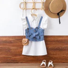 Girls' Summer Shirt Short-sleeved Denim Vest Two-piece Wholesale