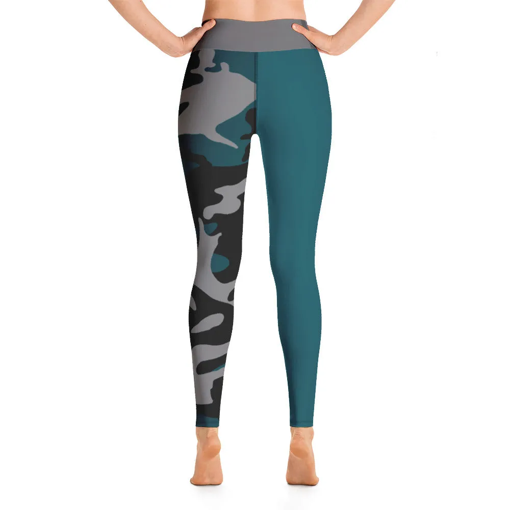 Gray, Teal and Black Yoga Leggings