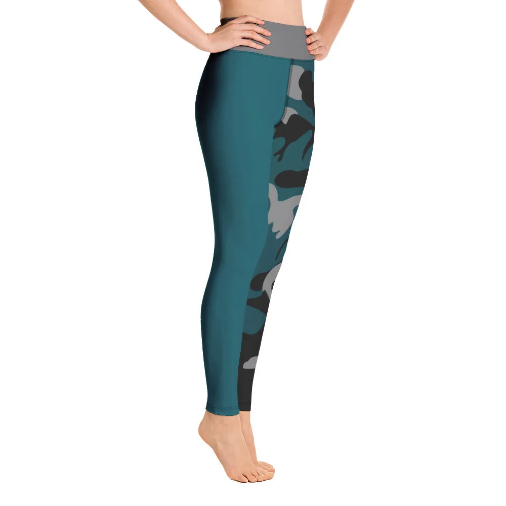 Gray, Teal and Black Yoga Leggings