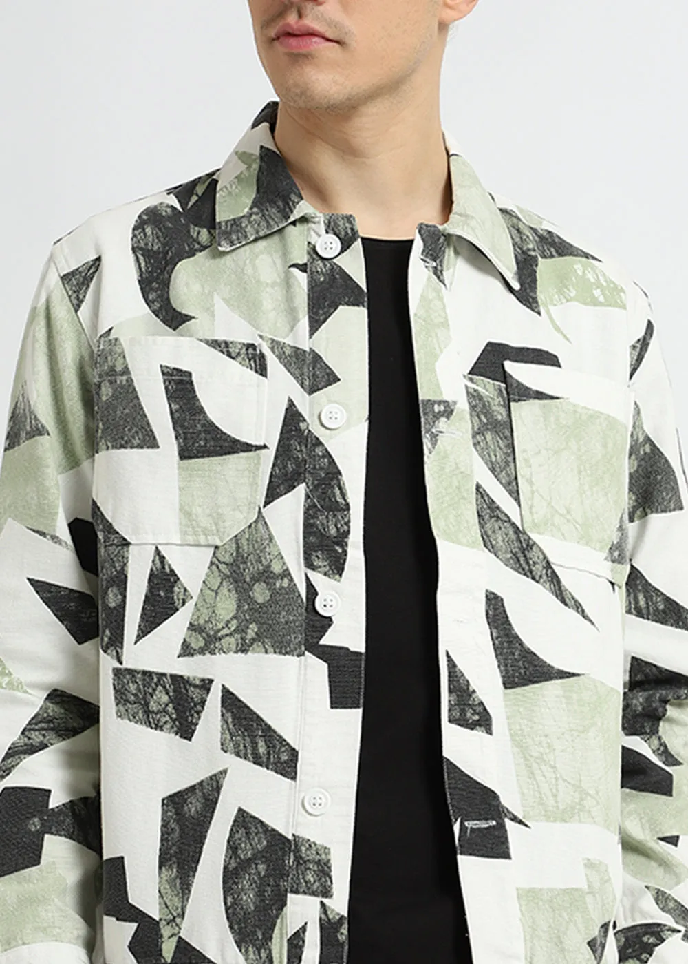 Green Abstract Print Summer Jacket