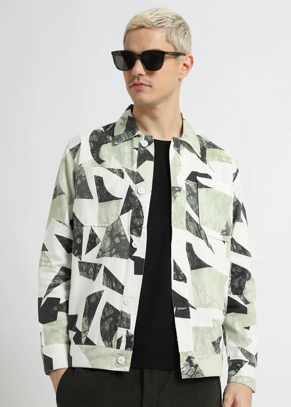 Green Abstract Print Summer Jacket