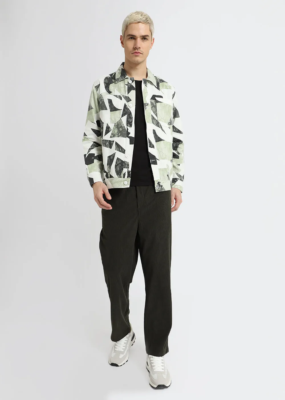 Green Abstract Print Summer Jacket