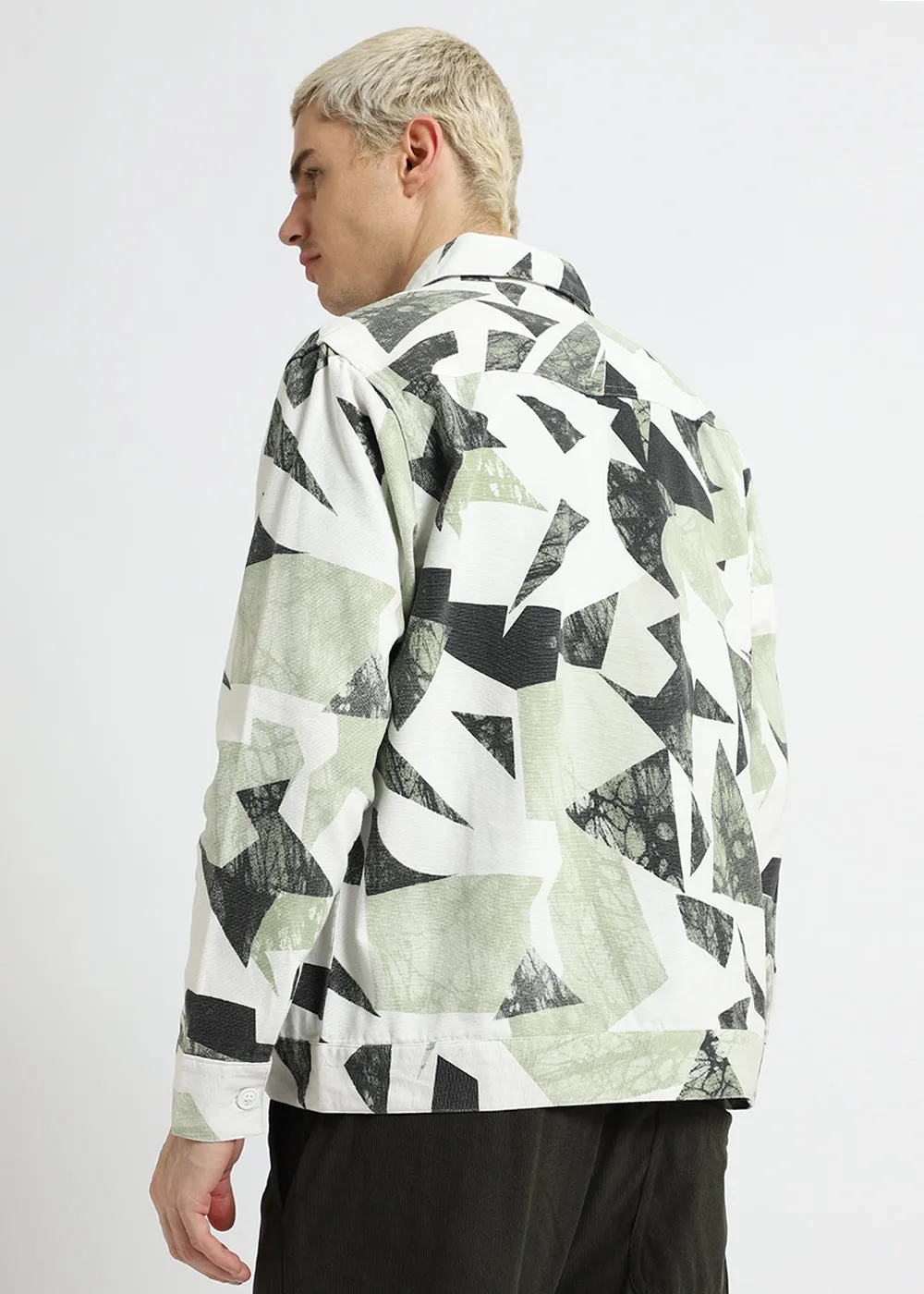 Green Abstract Print Summer Jacket