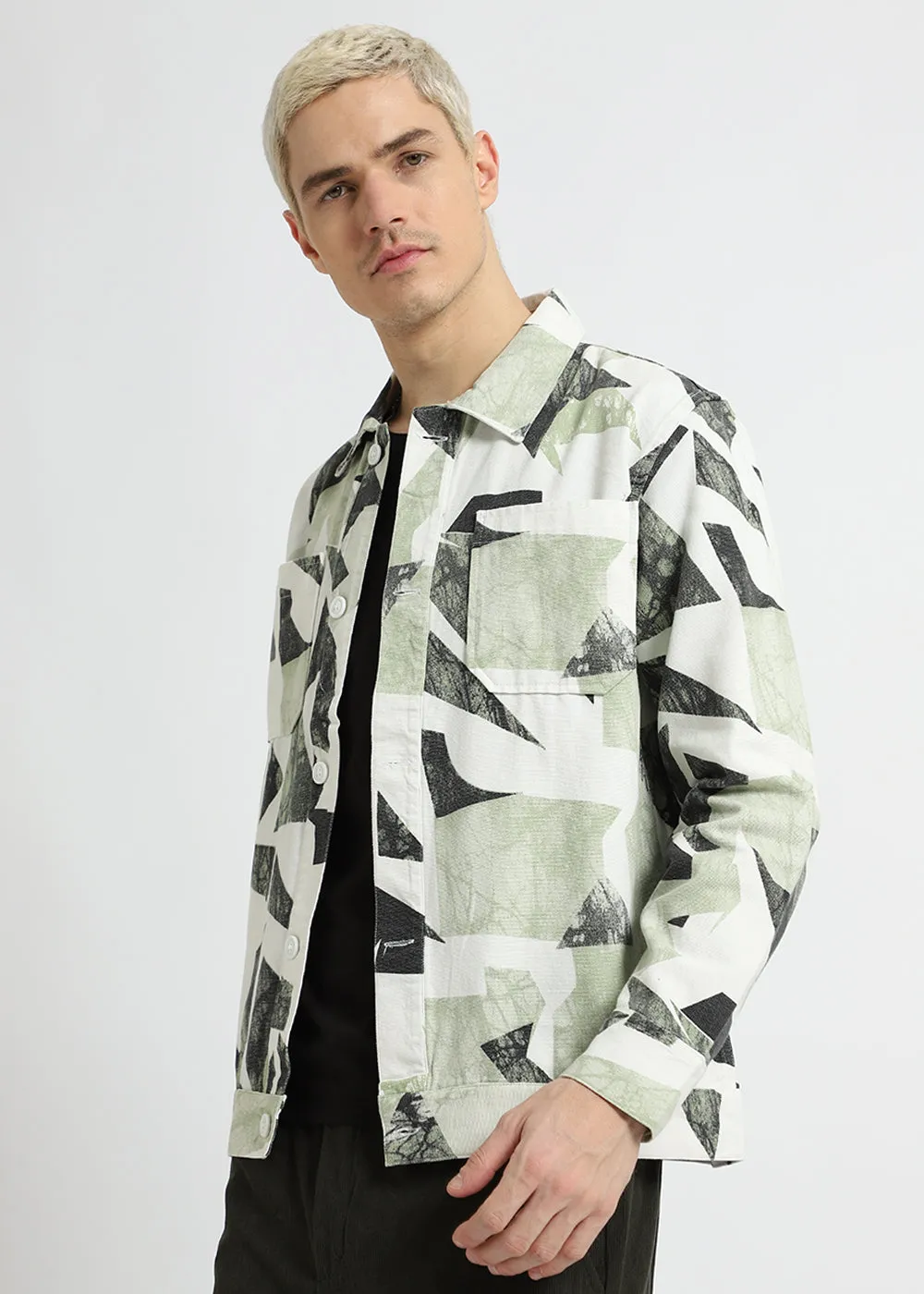 Green Abstract Print Summer Jacket