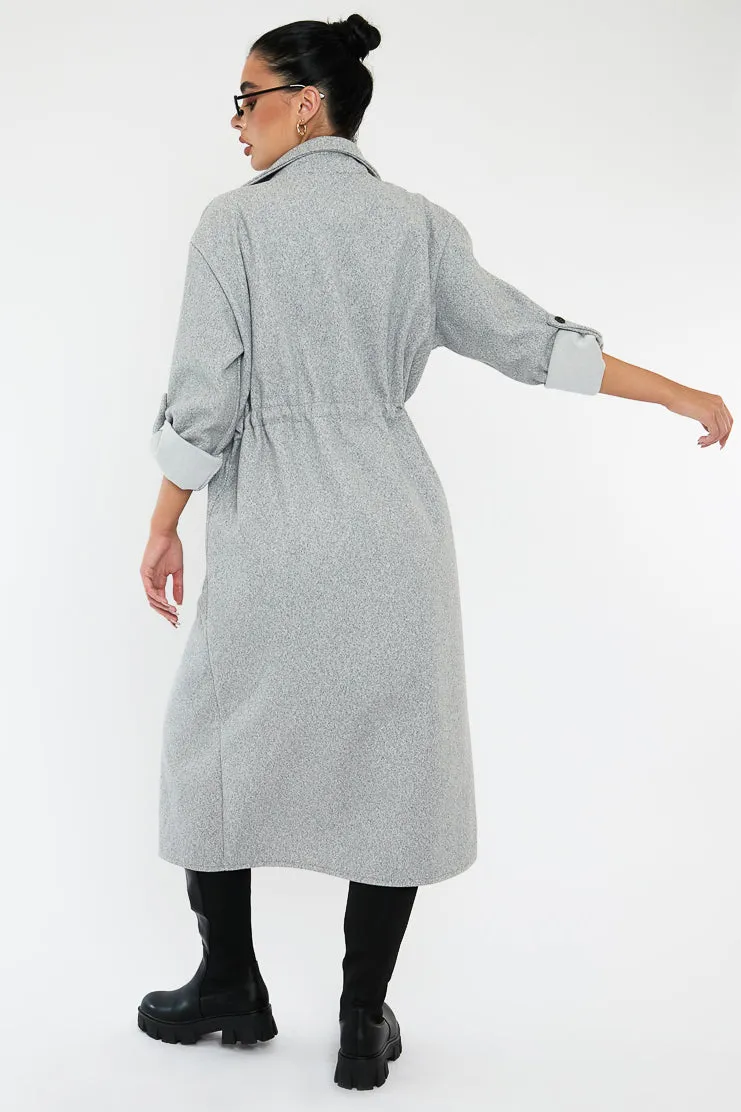 Grey Relaxed Tie Waist Trench Coat - Mayva