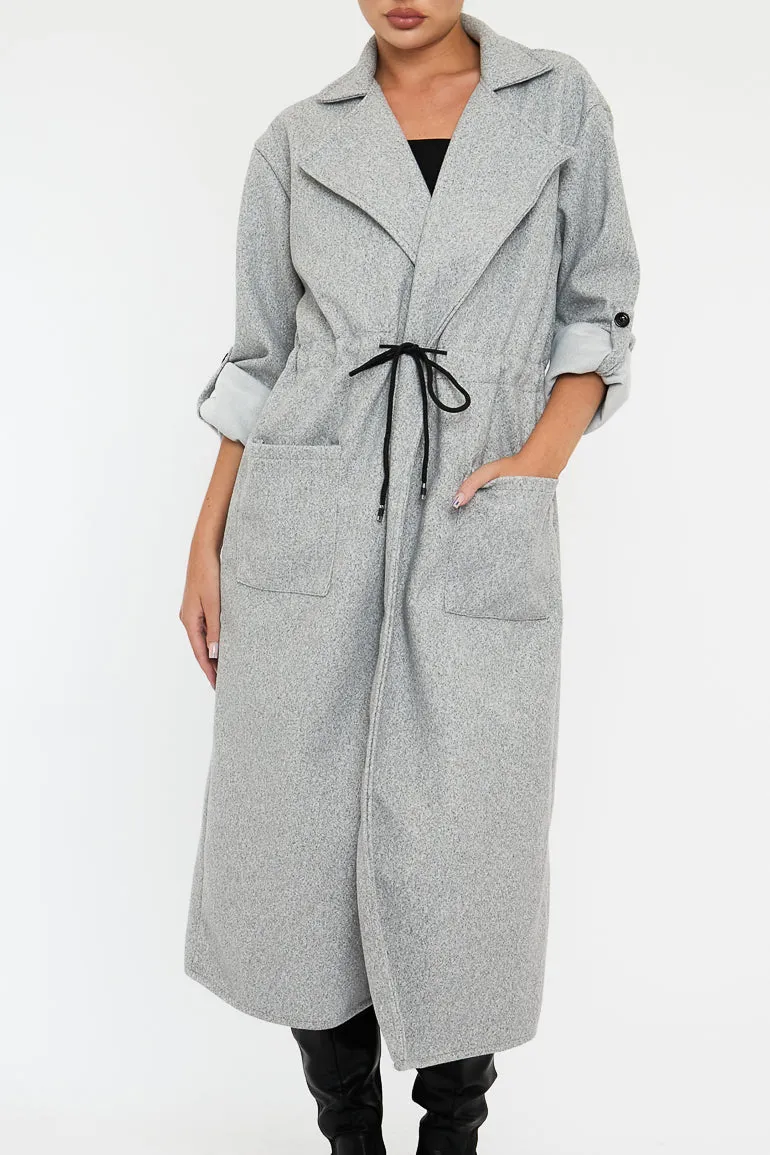 Grey Relaxed Tie Waist Trench Coat - Mayva