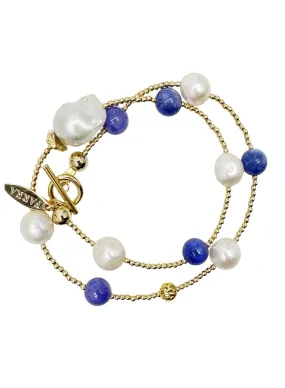 Introducing our versatile Blue Jade and Baroque Pearls Double Layer Bracelet LB010