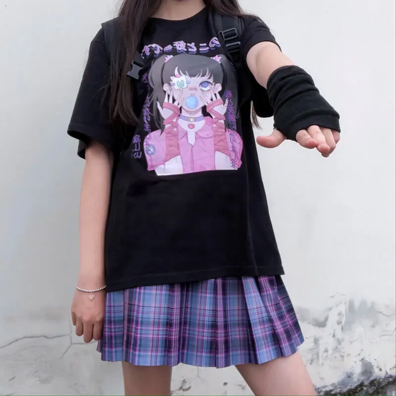 JAPANESE DARK FASHION COMIC PRINT T-SHIRT BY22444