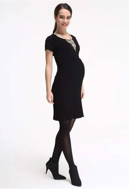 Knit Short Sleeved Rib Collar Dress