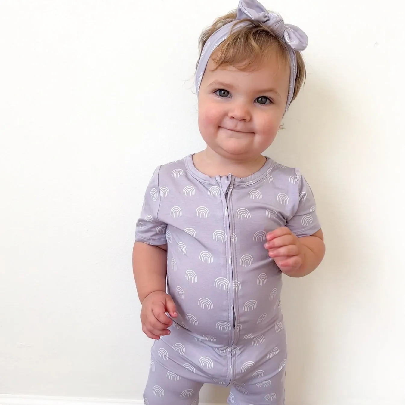 Lavender Rainbows Summer Zip Romper