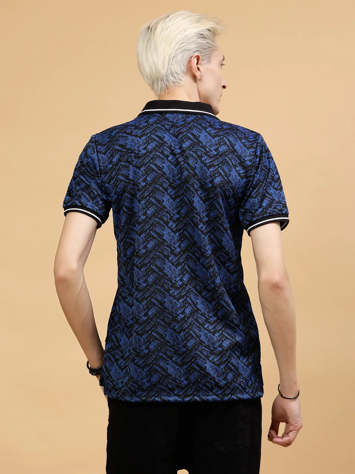 Men's Abstract Jacquard Polo High-Low T-Shirt