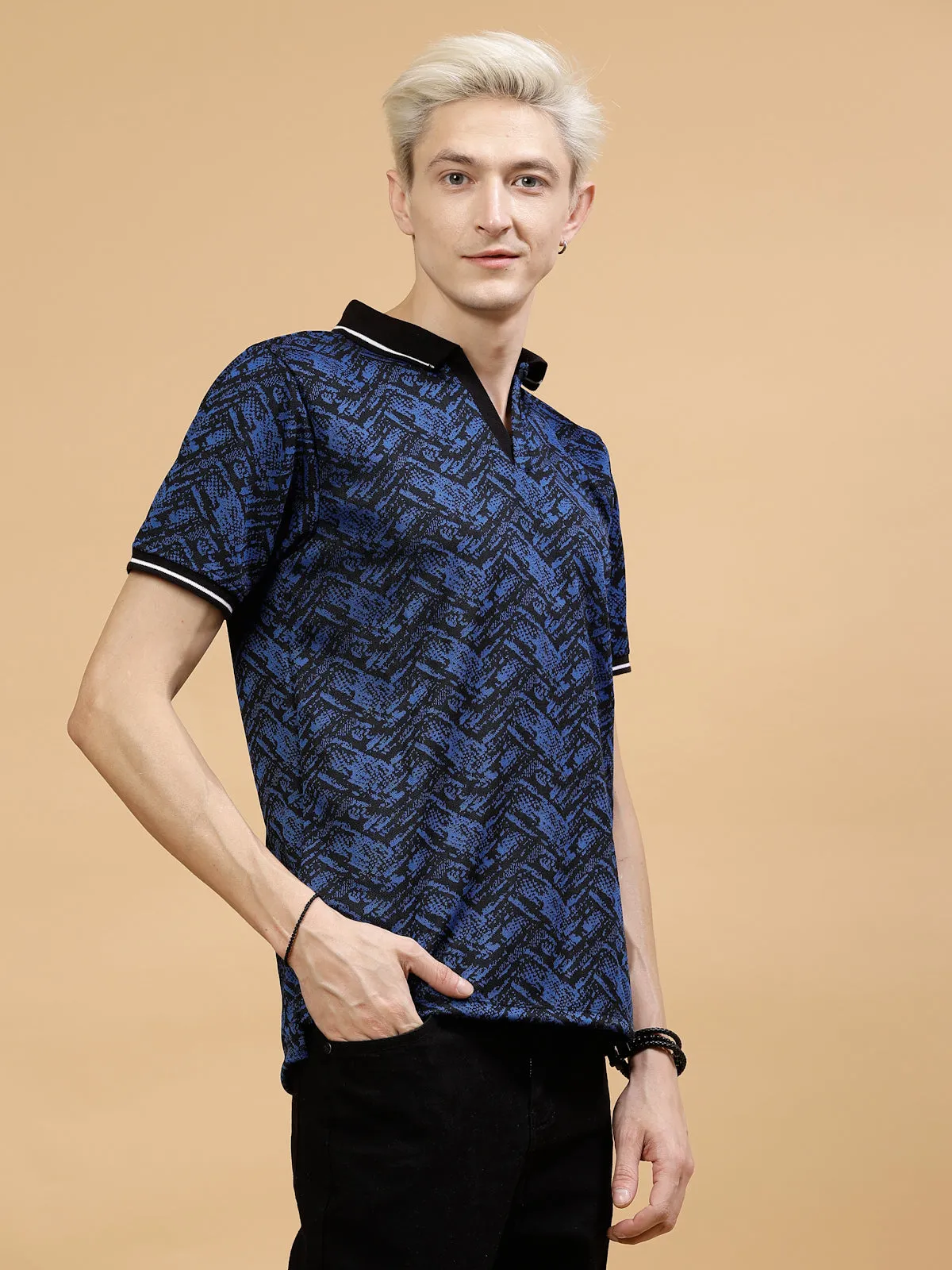 Men's Abstract Jacquard Polo High-Low T-Shirt