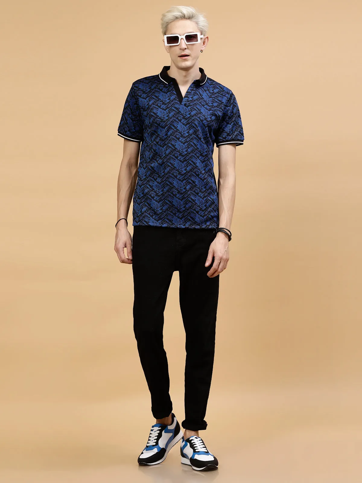 Men's Abstract Jacquard Polo High-Low T-Shirt