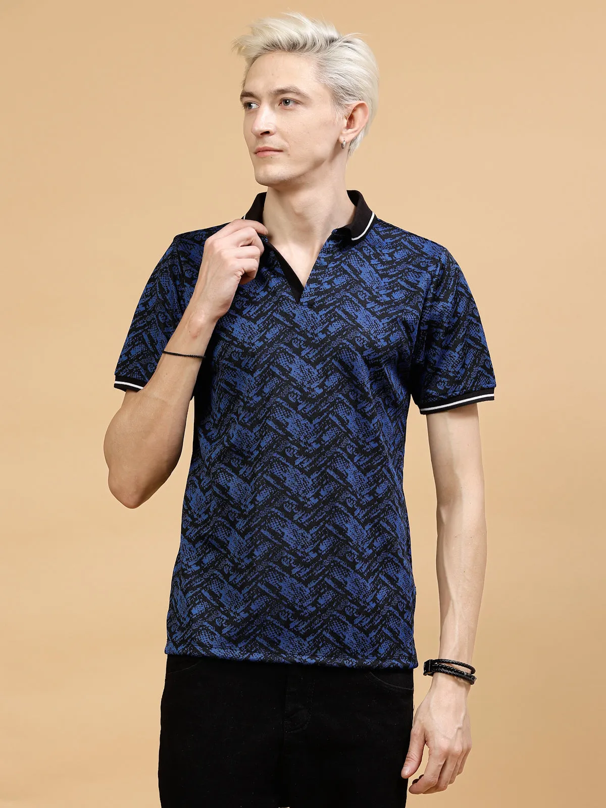 Men's Abstract Jacquard Polo High-Low T-Shirt