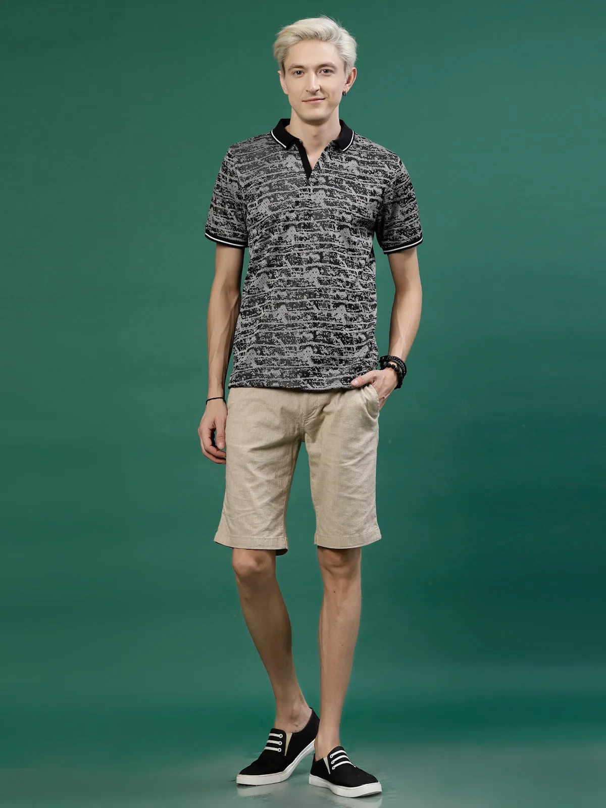 Men's Abstract Jacquard Polo High-Low T-Shirt