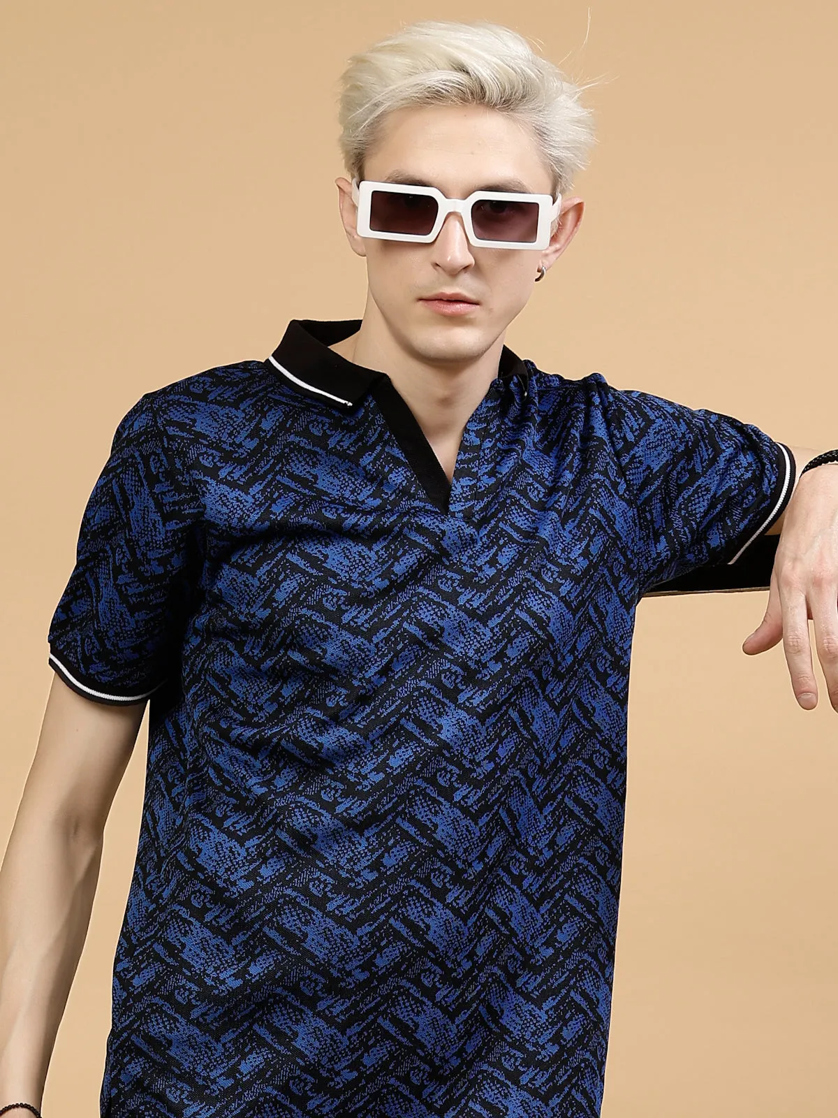 Men's Abstract Jacquard Polo High-Low T-Shirt