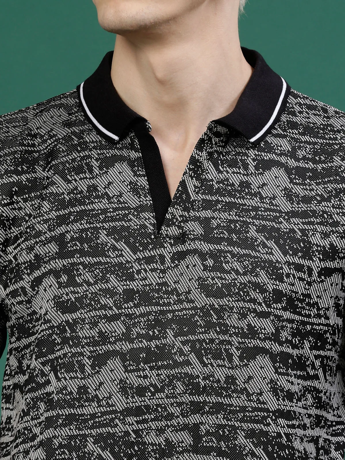 Men's Abstract Jacquard Polo High-Low T-Shirt