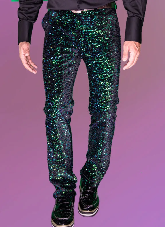 mens sequin pants, Green