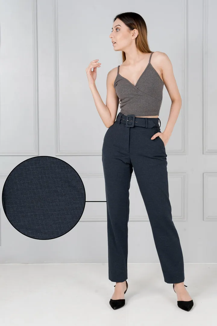 Navy Blue Checks Power-Stretch Pants - Women