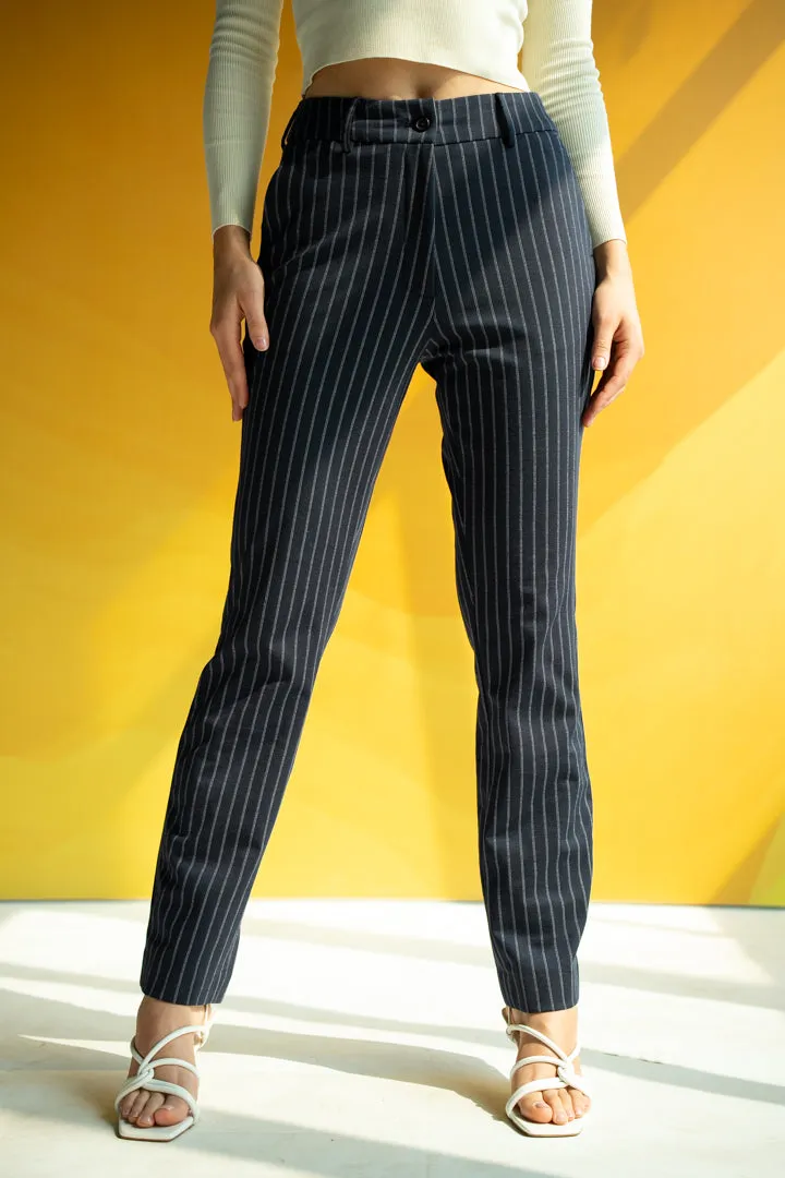 Navy Blue Pinstripe Power-Stretch Women Pants