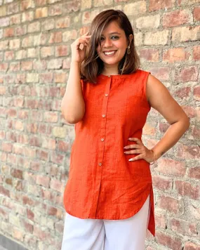 Orange Solid High Low Shirt