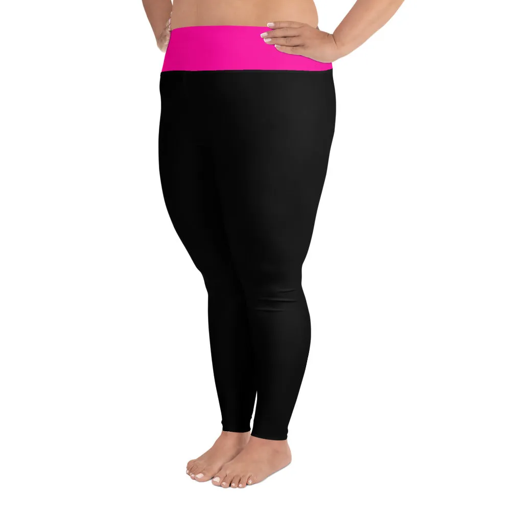 Plus Size Leggings Black and Neon Pink