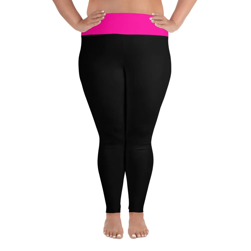 Plus Size Leggings Black and Neon Pink