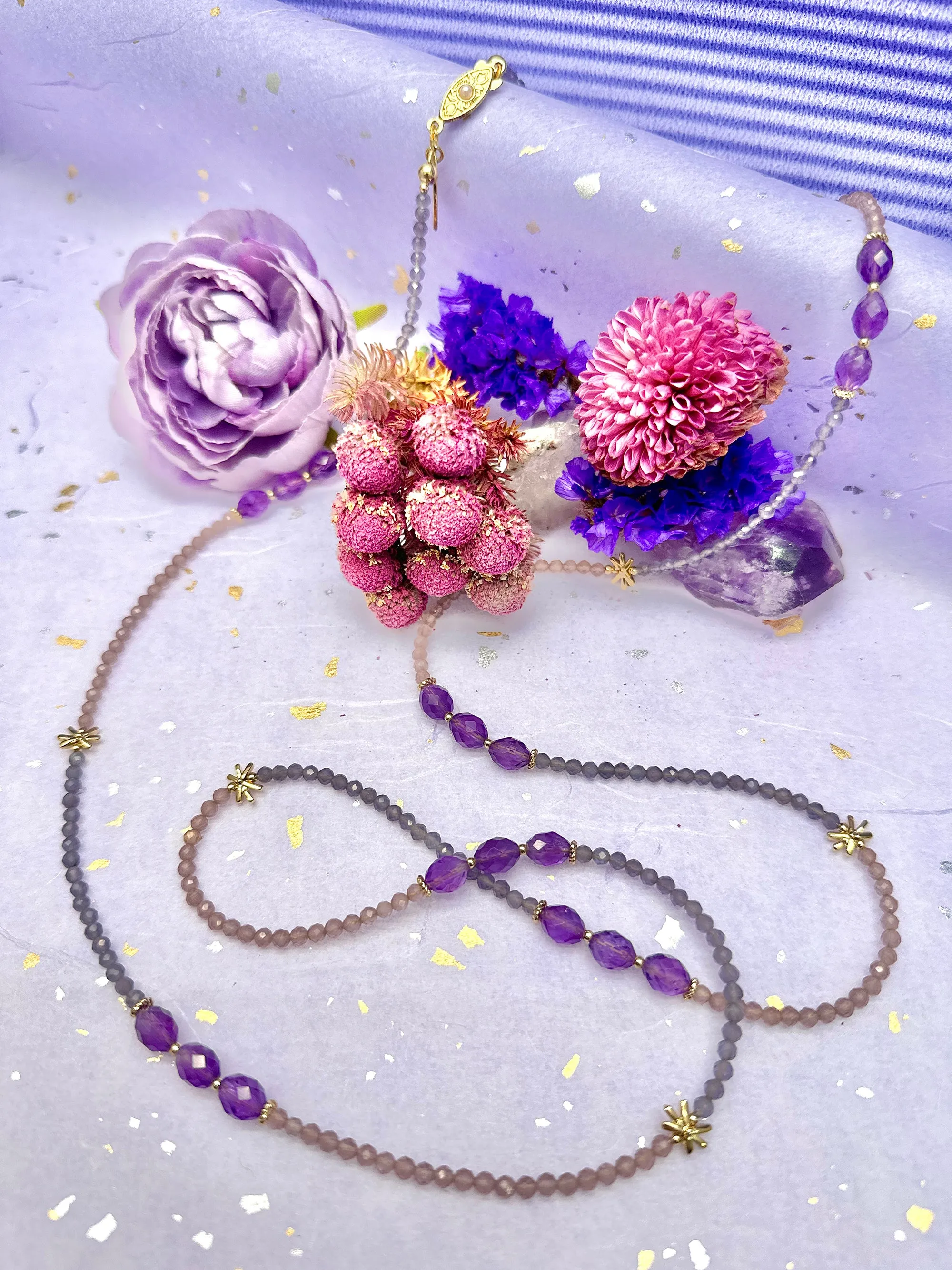 Purple Gemstone Color Matching versatile Long Necklace LN019