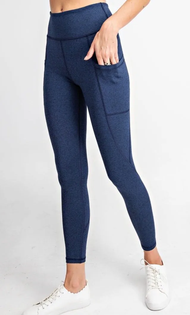 Rae Heathered Exercise Leggings in Blue and olive