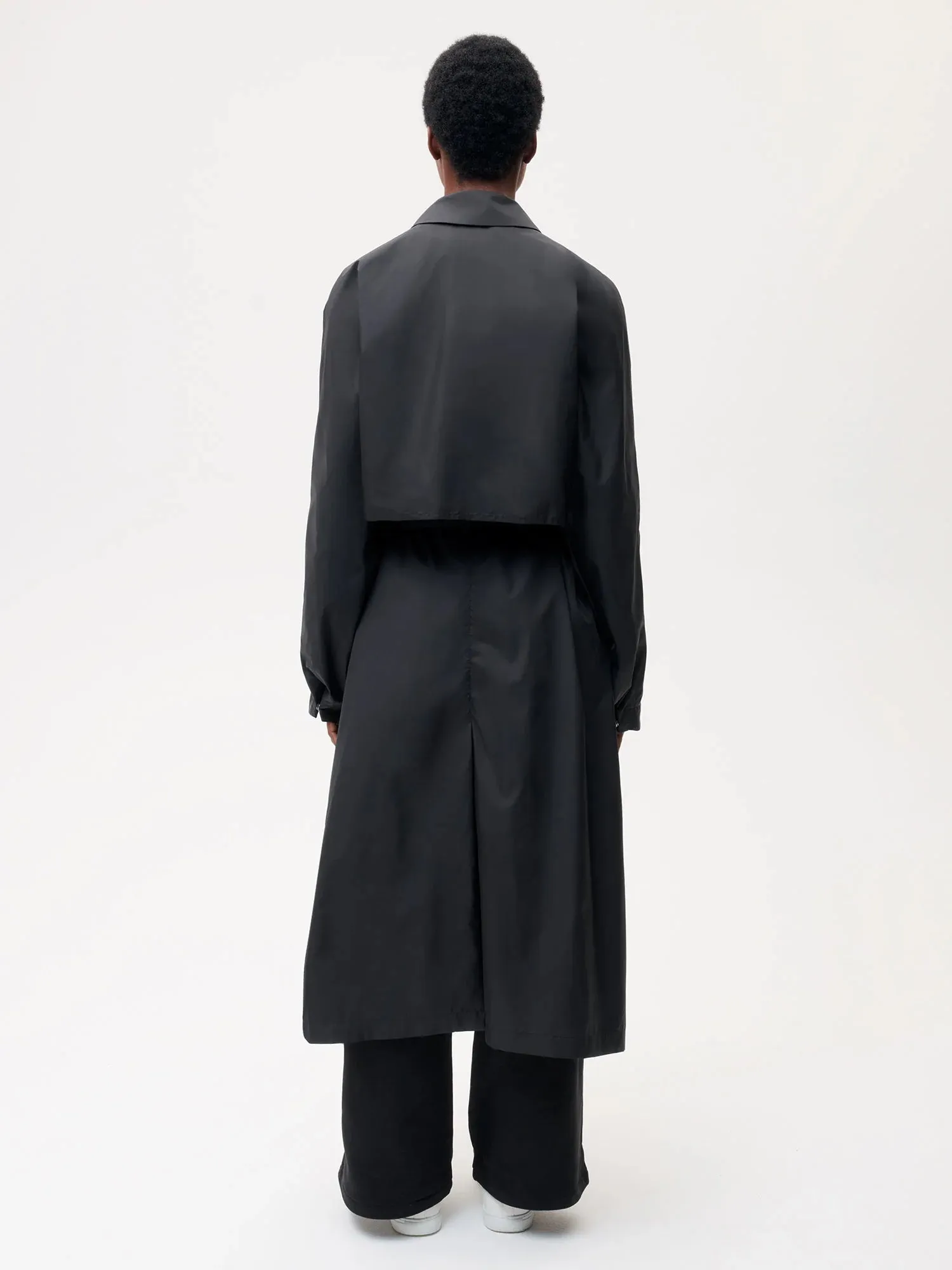 Recycled Nylon Trench Coat—black