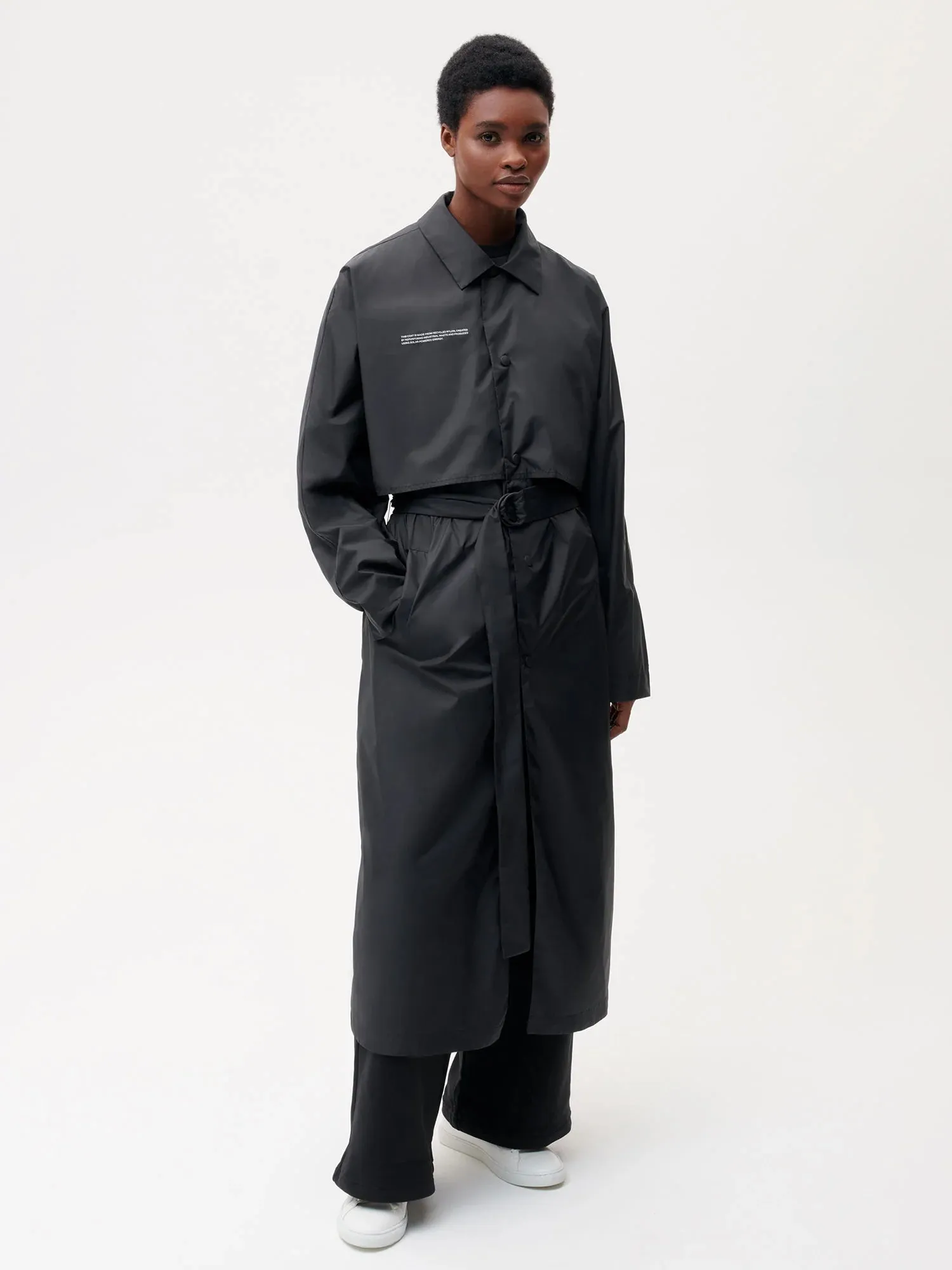 Recycled Nylon Trench Coat—black