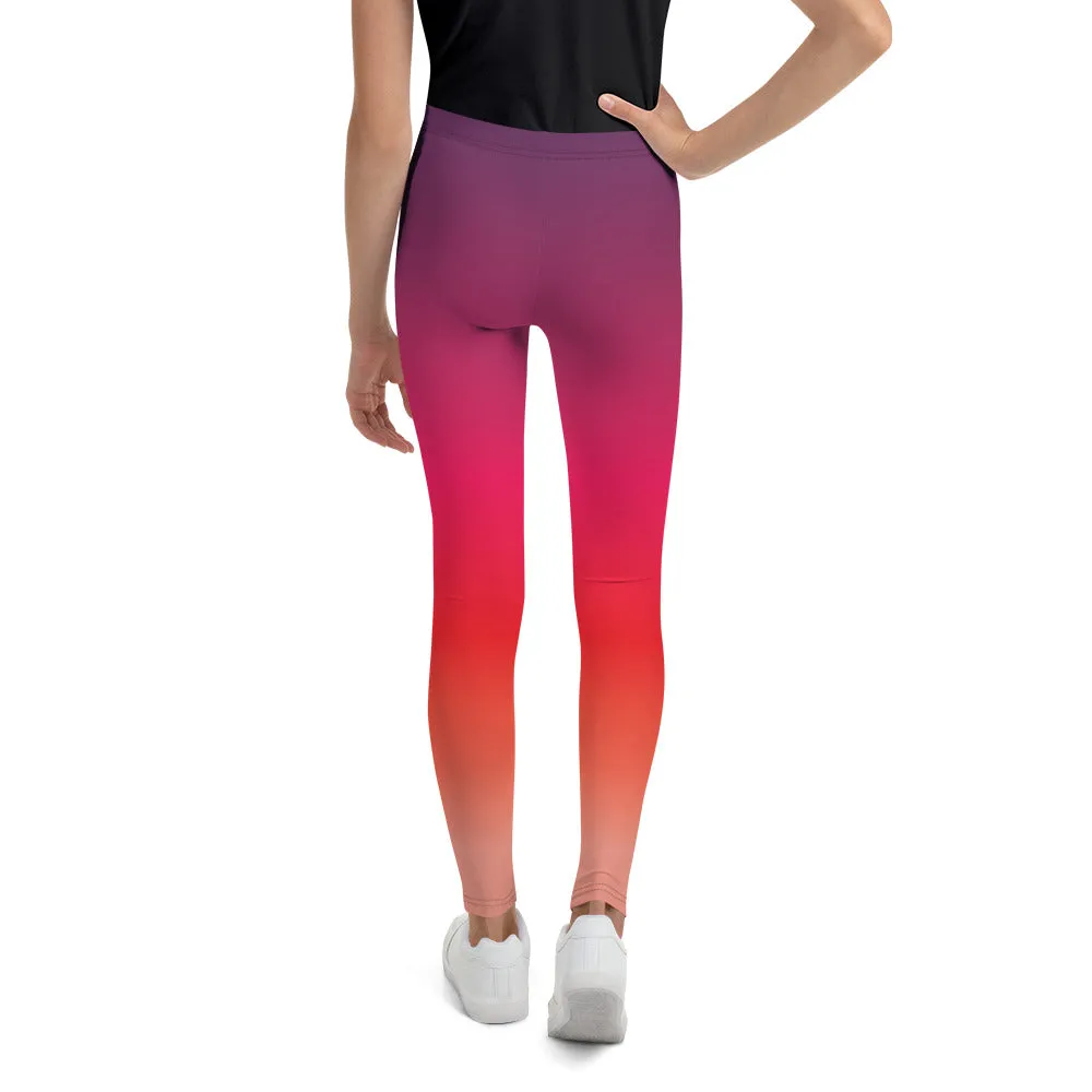 Reverse Red Horizontaal Gradient Youth Leggings,Girls and Boys Matching Family Outfits