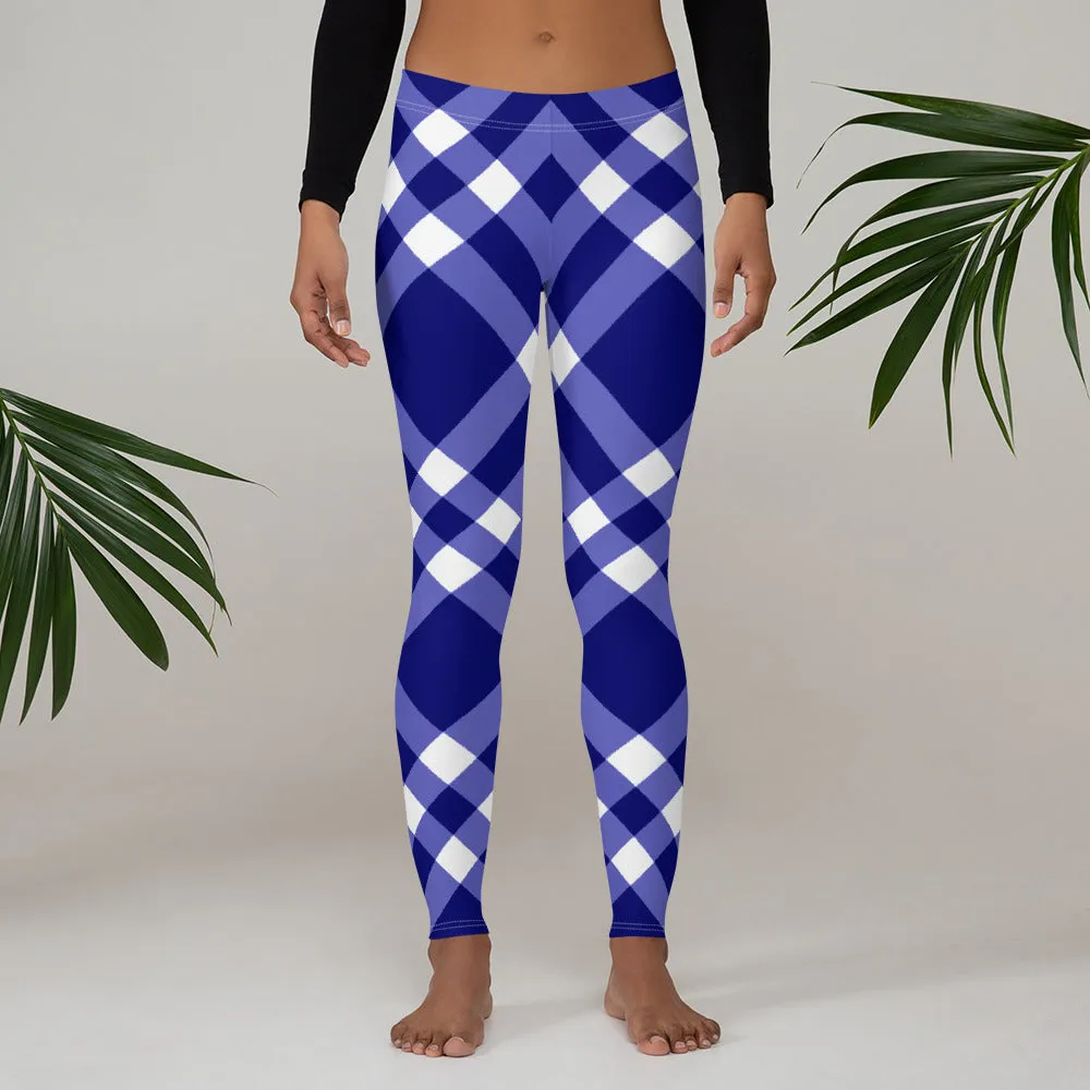 Royal Blue and White Gingham Leggings