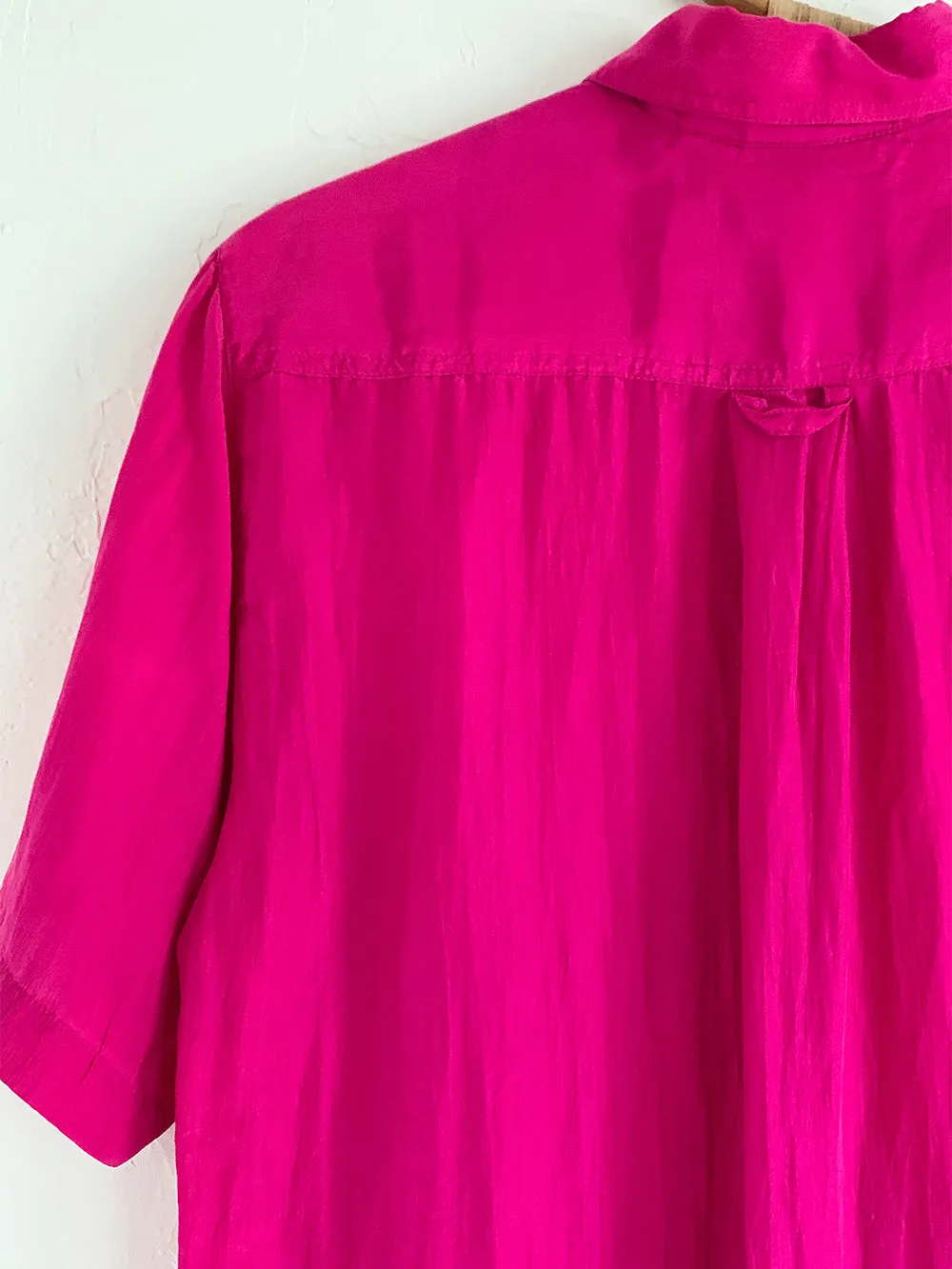 RP Fuschia Short Sleeved Silk Button Up