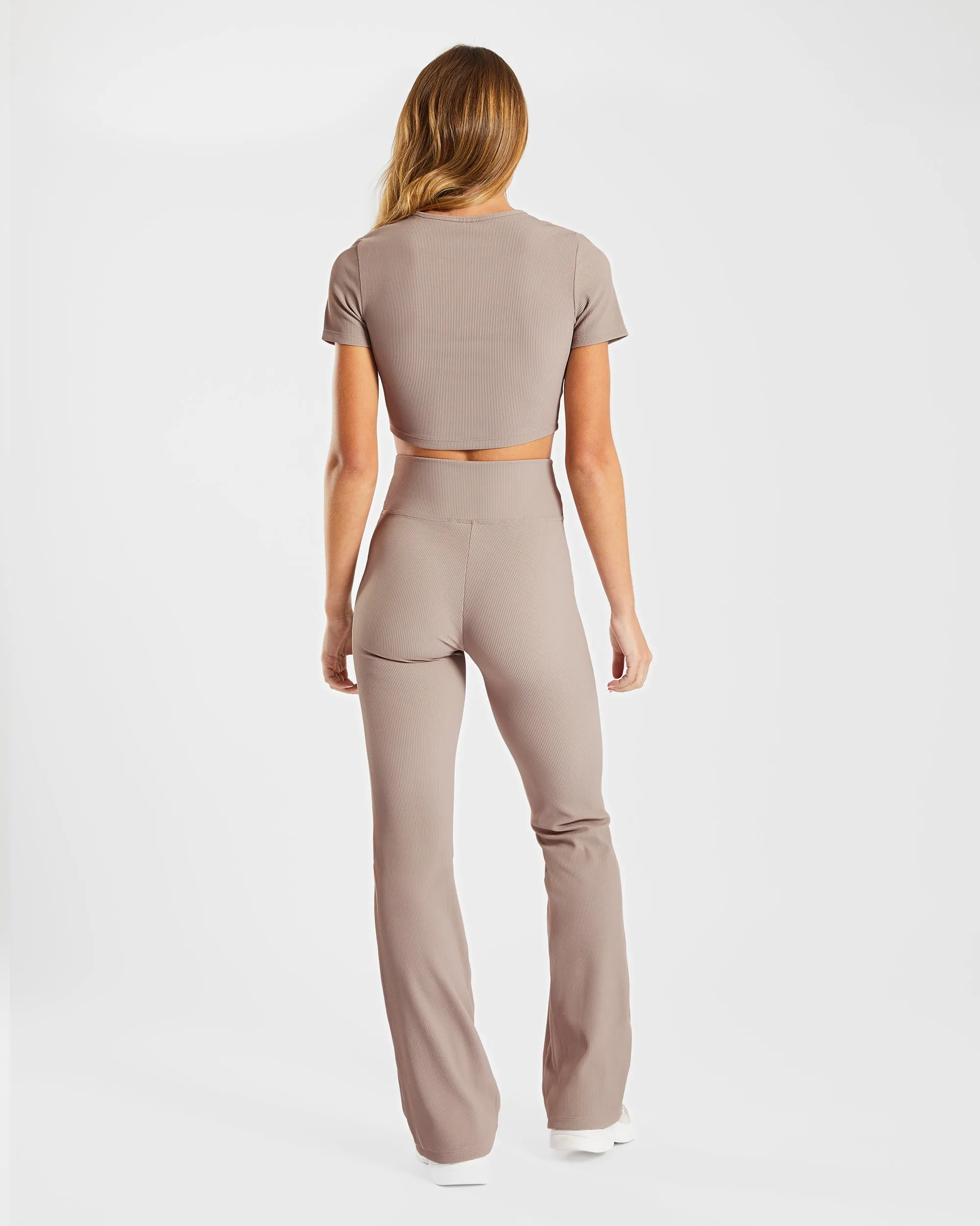 Sculpt Ribbed Flared Leggings - Taupe