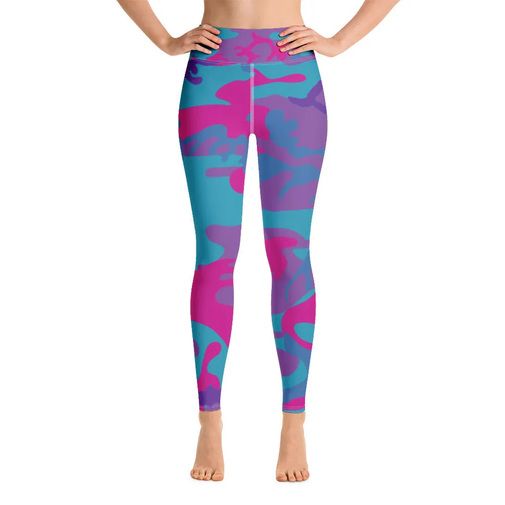 Teal, Purple and Hot Pink Camouflage Yoga Leggings