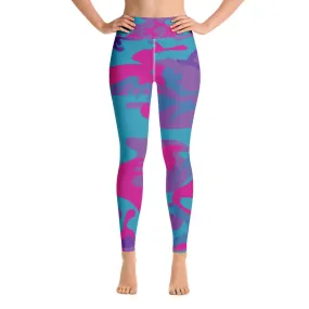 Teal, Purple and Hot Pink Camouflage Yoga Leggings