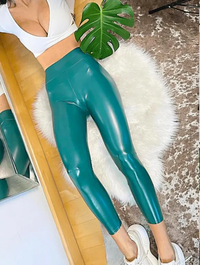 VEGAN LEATHER LEGGINGS - EMERALD